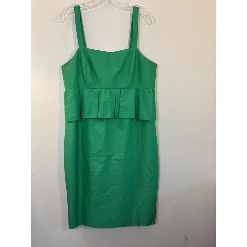 J CREW Kelly Green Silk Cotton Peplum Dress 12 Wedding Guest Party